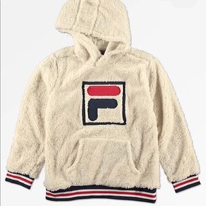 tan/cream Fila sherpa hoodie. size boys medium